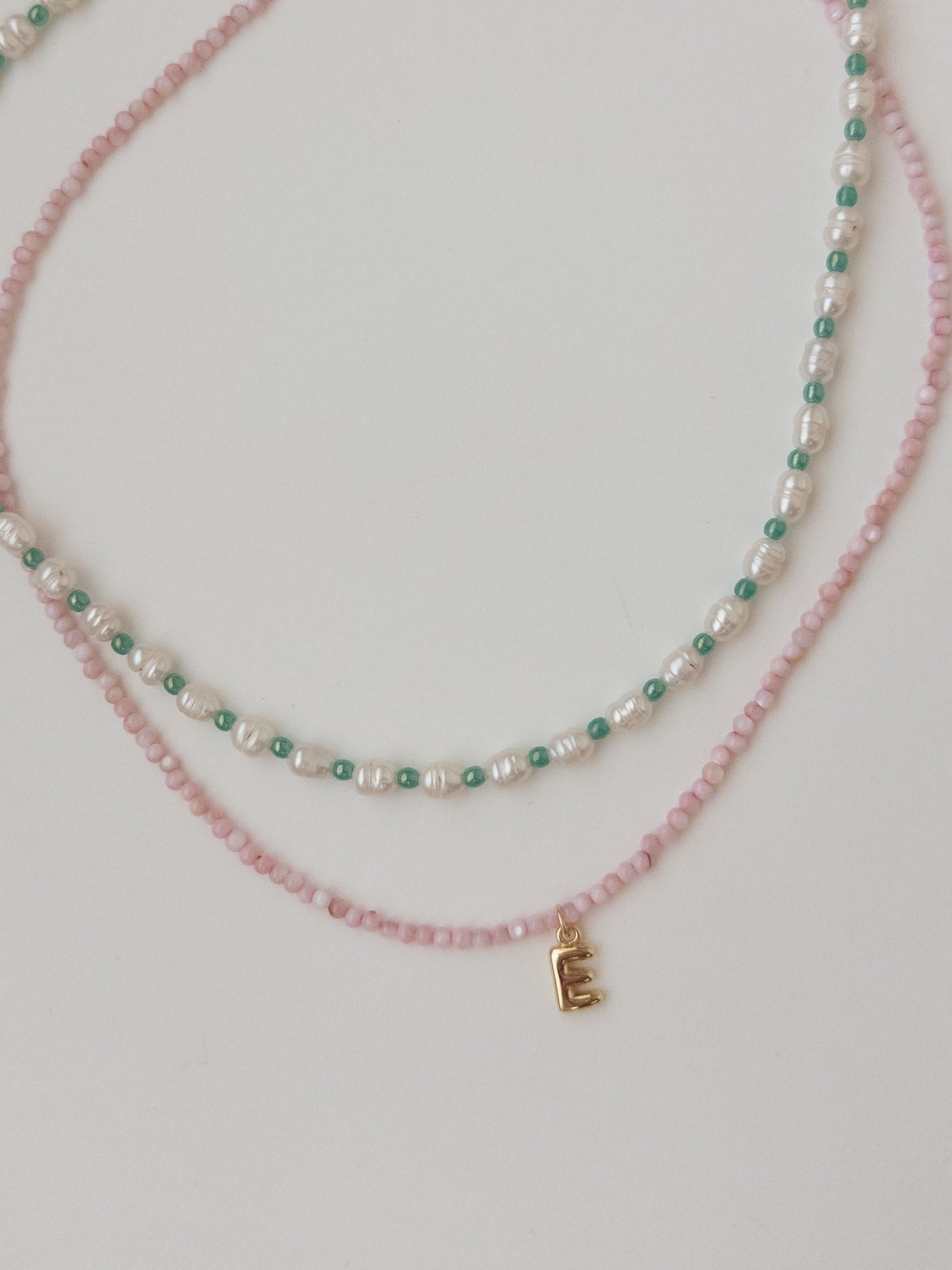 Shell Bead Initial Necklace - Pink