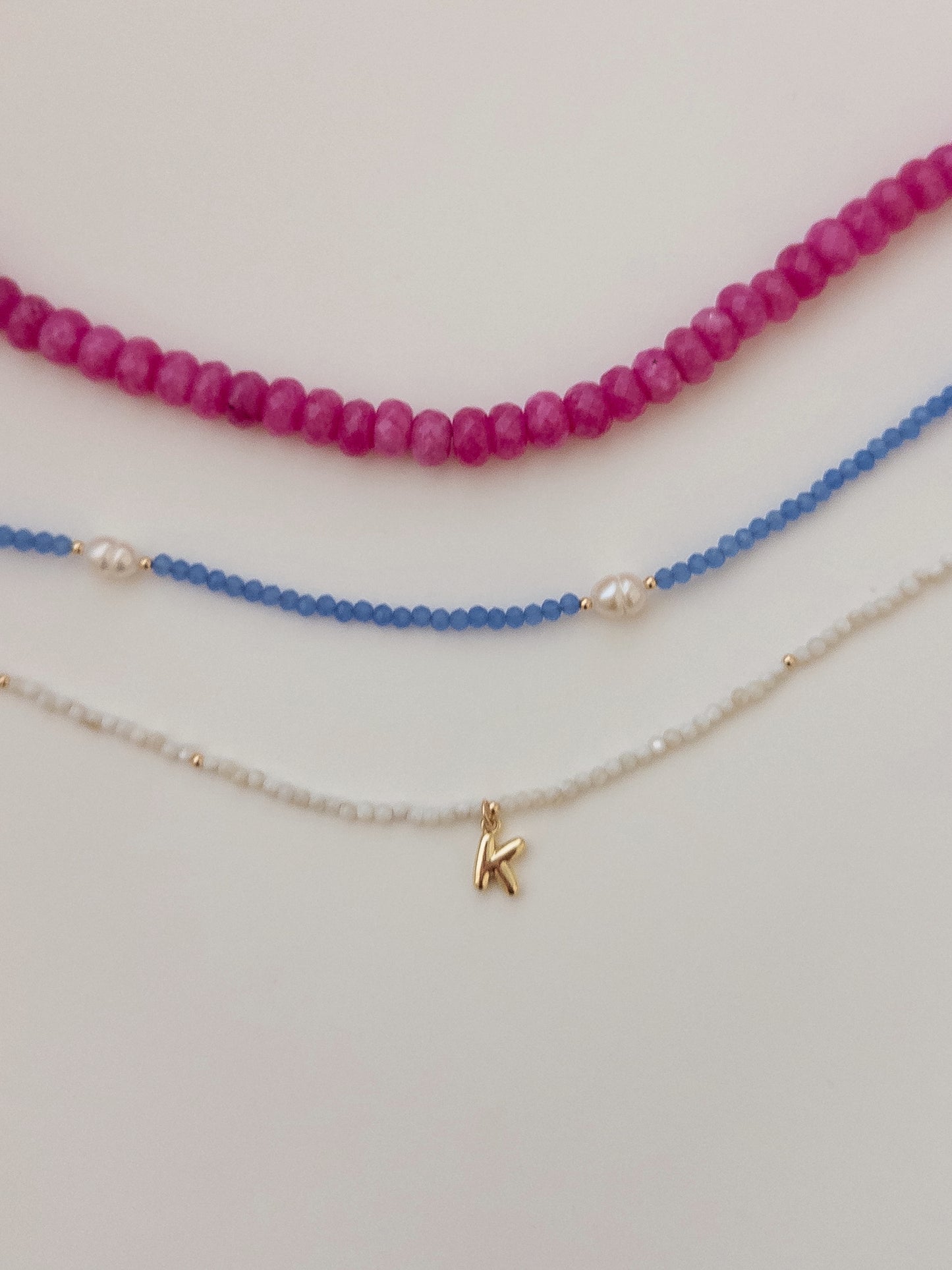 Shell Bead Initial Necklace - White