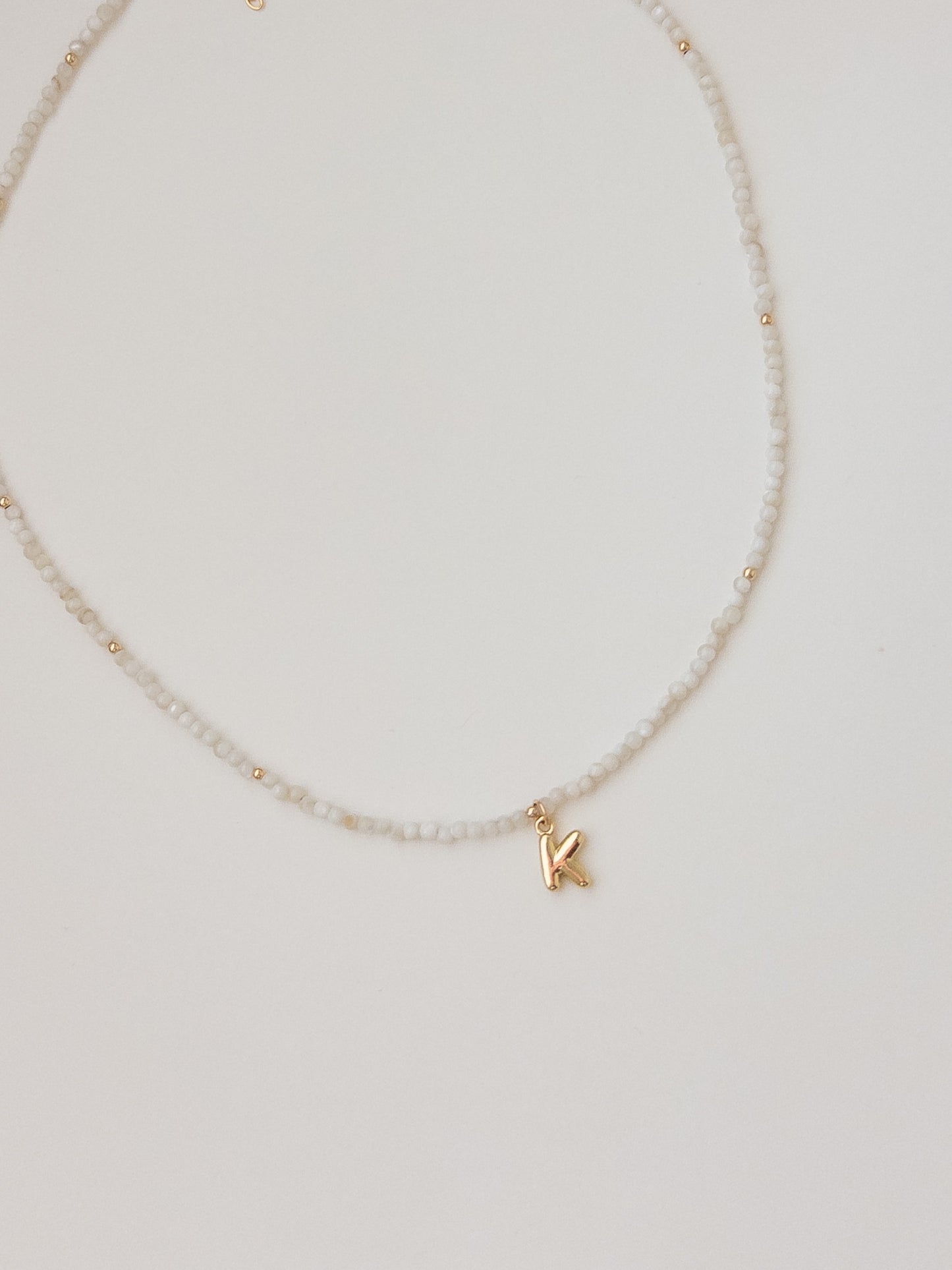 Shell Bead Initial Necklace - White