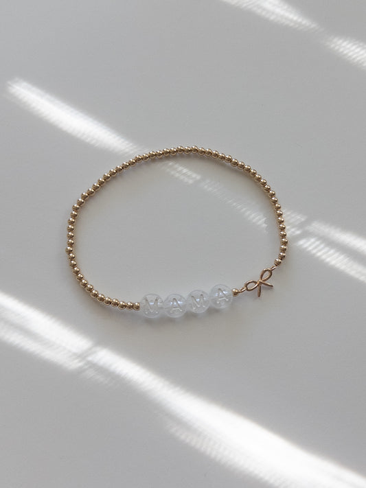 Gold Bow Name Bracelet - Clear