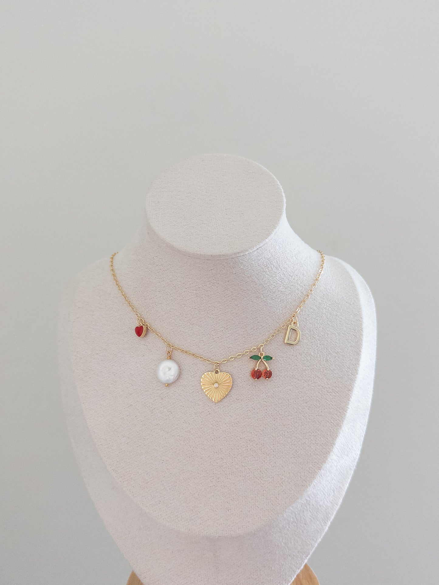 cherry & pearl charm necklace