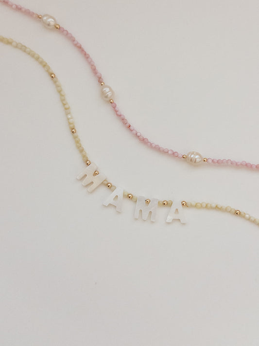 Mother of Pearl Name Necklace - Butter Yellow
